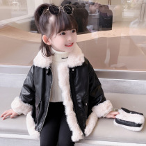 Girls thick coat autumn and winter 2021 New style plus Velvet Jacket Women baby children childrens leather winter tide