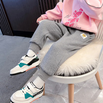 Girls pants autumn and winter plus velvet 2021 foreign atmosphere wear spring and autumn childrens thick pants baby casual sweatpants