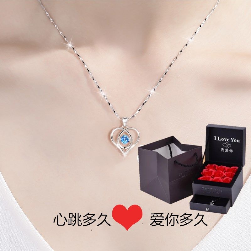 999 Silver beating heart necklace girl 2023 new collarbary pendant girlfriend birthday gift