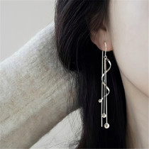 925 Pure Silver Earline Super Fairy New Tide Long eared Light Luxurious Superior temperament 100 hitch Wavy Flow Suearrings Woman