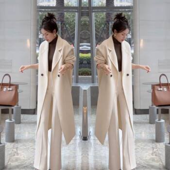 女神网红爆款2023年冬季新款高端洋气时尚百搭显瘦过膝纯色外套潮