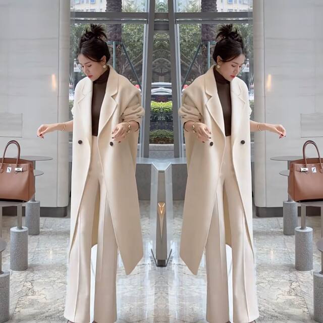 女神网红爆款2023年冬季新款高端洋气时尚百搭显瘦过膝纯色外套潮