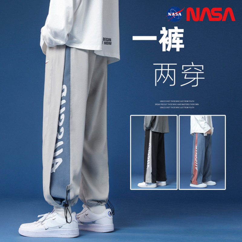Nasa Men's Summer Loose Straight-Leg Wide-Leg Jogger Pants Trendy Brand Cargo Pants Plus-Size Sports Pants Casual Long Pants