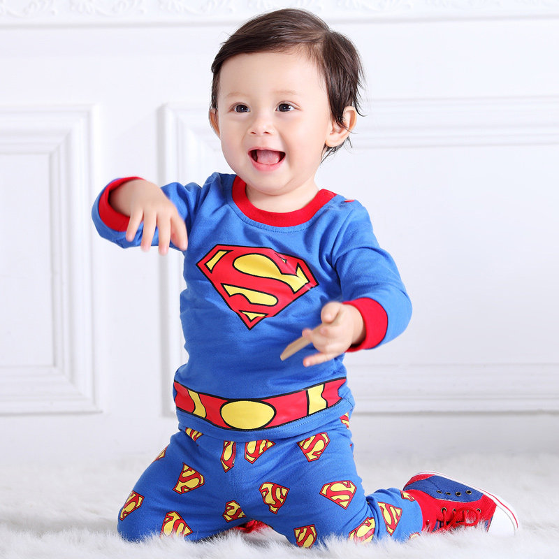 2022 spring and autumn clothes new children's two-piece suit autumn clothes sanitary pants cotton baby superman outdoor clothes
