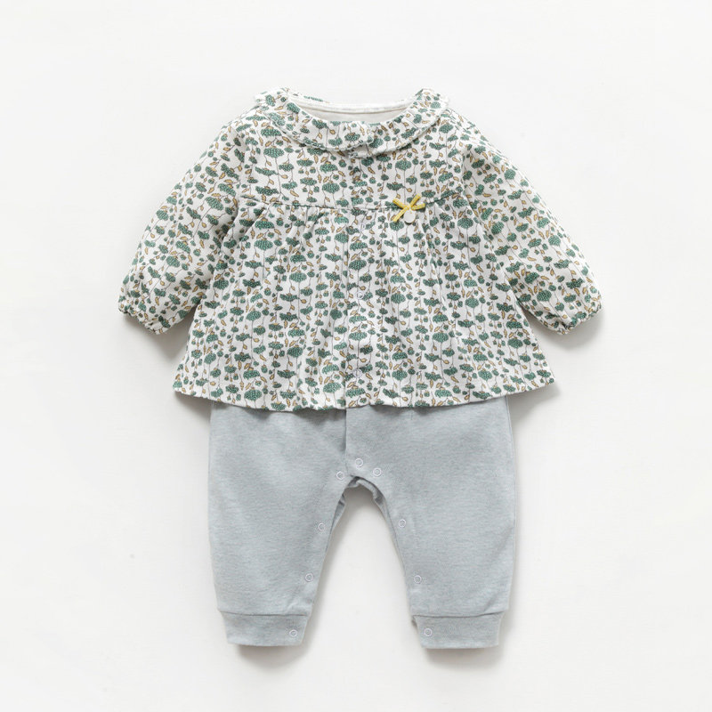 Baby girl princess romper spring and autumn full moon baby imitation two-piece jumpsuit newborn pajamas cute cotton