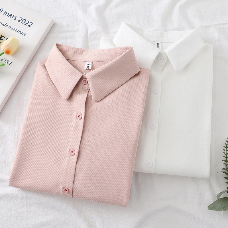 Autumn and Winter Unique Women's Long-Sleeved Shirt 2023 New Korean Style Brushed Fabric Slimming Inner Shirt Pink Trendy Top Autumn and Winter Unique Women's Long-Sleeved Shirt 2023 New Korean Style Brushed Fabric Slimming Inner Shirt Pink Trendy Top