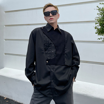 pop mens 21 Autumn New deconstructed shirt mens long sleeve Korean version of Tide brand double casual long sleeve shirt