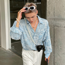 pop mens thin mens long sleeve shirt Korean youth tie-dyed personality casual ins light luxury shirt top tide