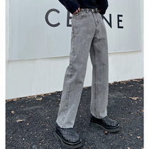 pop mens 21 autumn basic jeans men Korean youth trousers cutting design sense straight pants trend