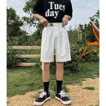 pop mens summer Hong Kong flavor wide leg five-point pants Korean youth solid color straight trousers loose casual shorts