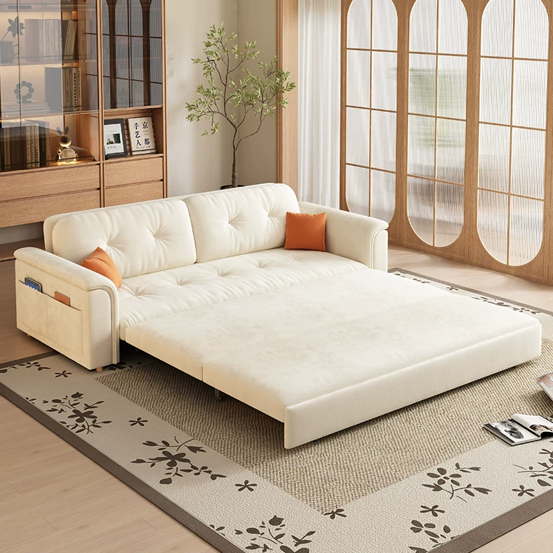 Retro cream sofa, foldable telescopic storage system, french style