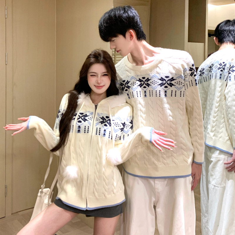Christmas Style Fair Isle Couple Sweater 2026 New Autumn and Winter Niche Atmosphere Versatile Knitwear Jacket Christmas Style Fair Isle Couple Sweater 2026 New Autumn and Winter Niche Atmosphere Versatile Knitwear Jacket