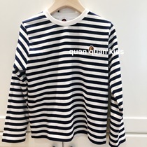 QUANKIDS Day of embroidery Pets male and female child base Hide Cyan Striped long sleeve T-shirt