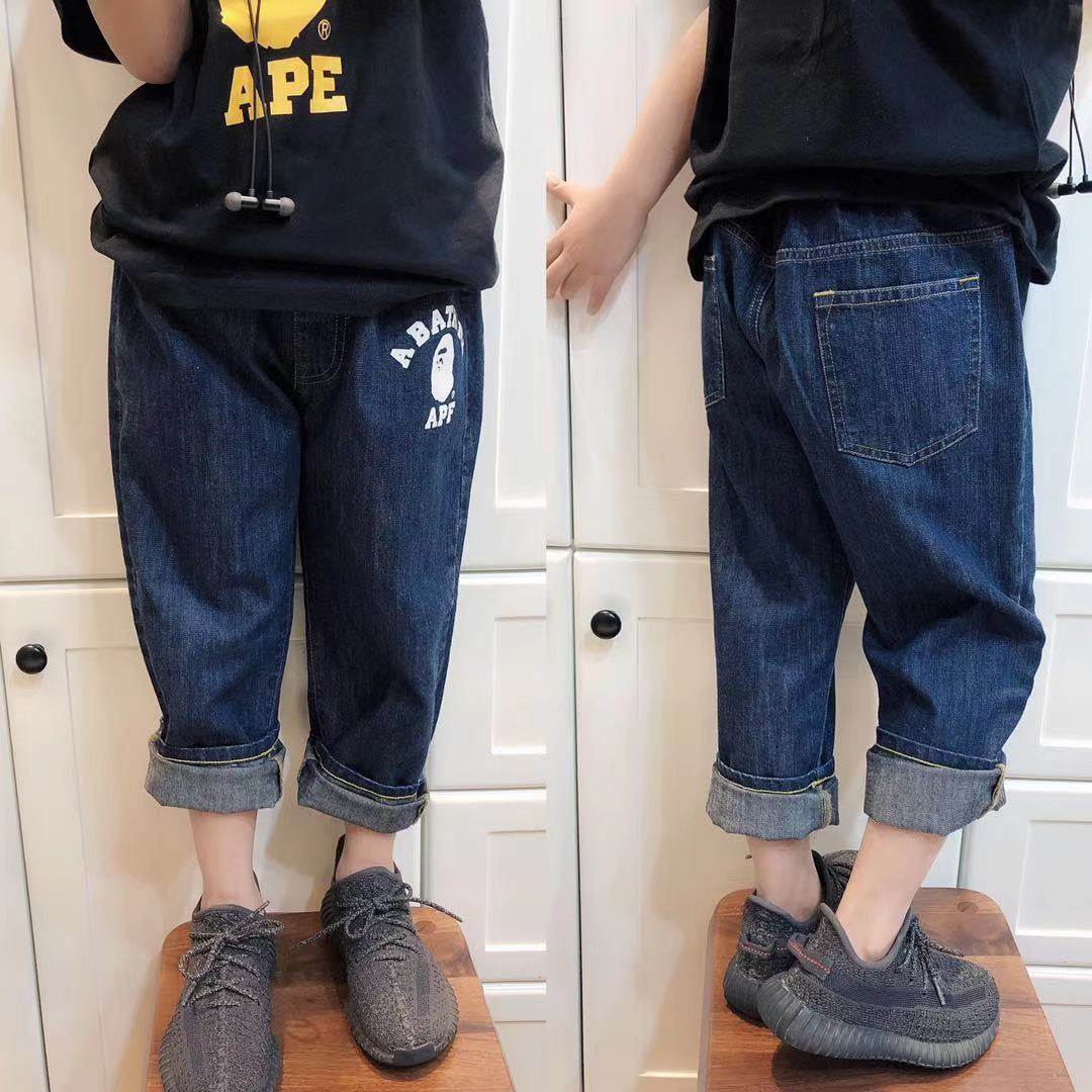 Boys, boys and babies, children's clothing pants, children's autumn new trend printing children's elastic waist Japanese version jeans trousers