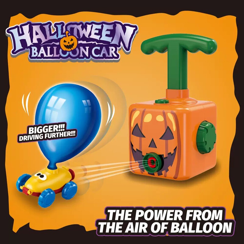 Children's Halloween Air-Powered Car Toy Press Balloon Car Launcher Educational Kindergarten Gift for Boys and Girls