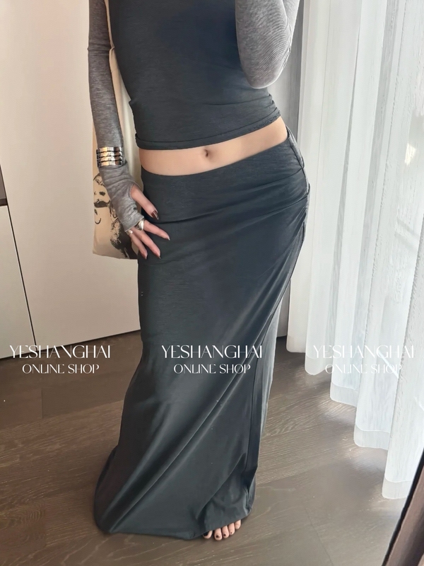 [in Stock]｜Nightlife in Shanghai Pleated Easy-Fold Long Skirt Light Gray/Dark Gray