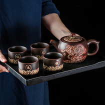 Yixing purple clay pot kung fu tea set tea cup set Zhumud large capacity bubble teapot large handmade antique well bar antique