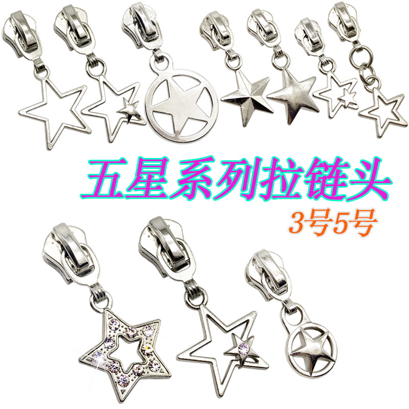 No. 3 No. 5 Five-Star Series Metal Zipper Head with Diamonds, Detachable Pendant, Leather Jacket, Skirt, Handbag, Punk Jewelry No. 3 No. 5 Five-Star Series Metal Zipper Head with Diamonds, Detachable Pendant, Leather Jacket, Skirt, Handbag, Punk Jewelry