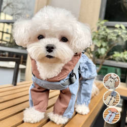 Dog Pet Raincoat Four-Legged Workwear Color-Blocking Waterproof Splicing Windproof Stylish Cat Jacket Teddy Bichon