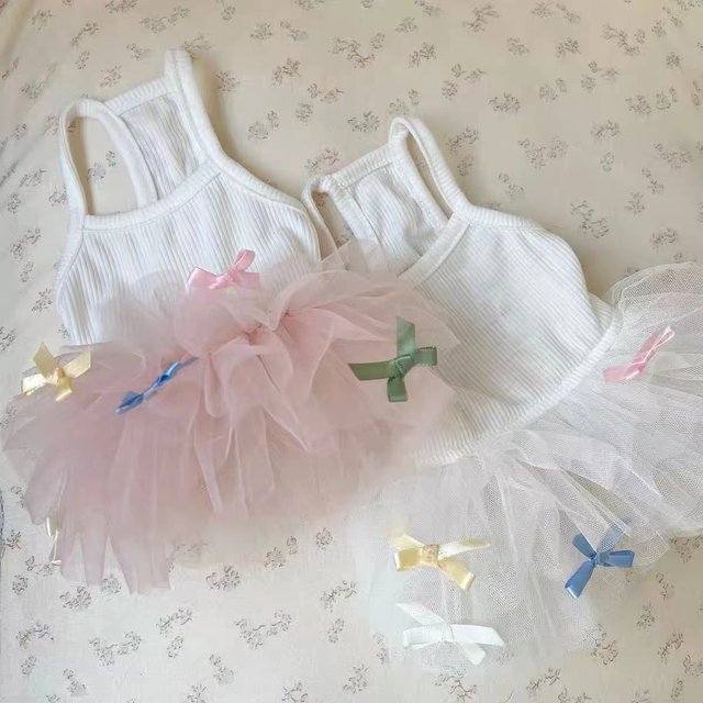 ເກົາຫຼີ bow ballet skirt suspenders ພາກຮຽນ spring ແລະ summer pet cat and dog girl cute skirt tutu