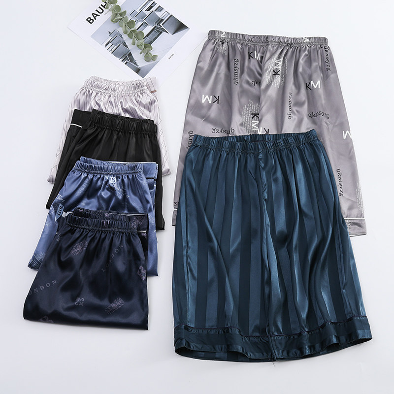 Pajama Pants Men's Summer Ice Silk Home Shorts Summer Thin Imitation Silk Casual Short Pants Loose Plus Size