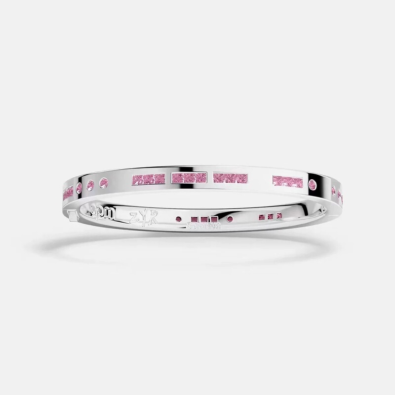 Inlaid Pink Morse Code Bracelet, Love Hollow-Out Bracelet, Silver-White Heart-Shaped Jewelry, Birthday Gift