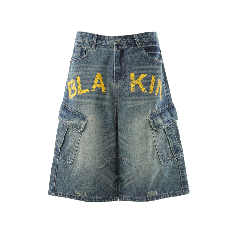 Breeze Loose-Fitting Wide-Leg Cropped Denim Shorts with Letter Print for Slightly Chubby Girls in Summer Breeze Loose-Fitting Wide-Leg Cropped Denim Shorts with Letter Print for Slightly Chubby Girls in Summer