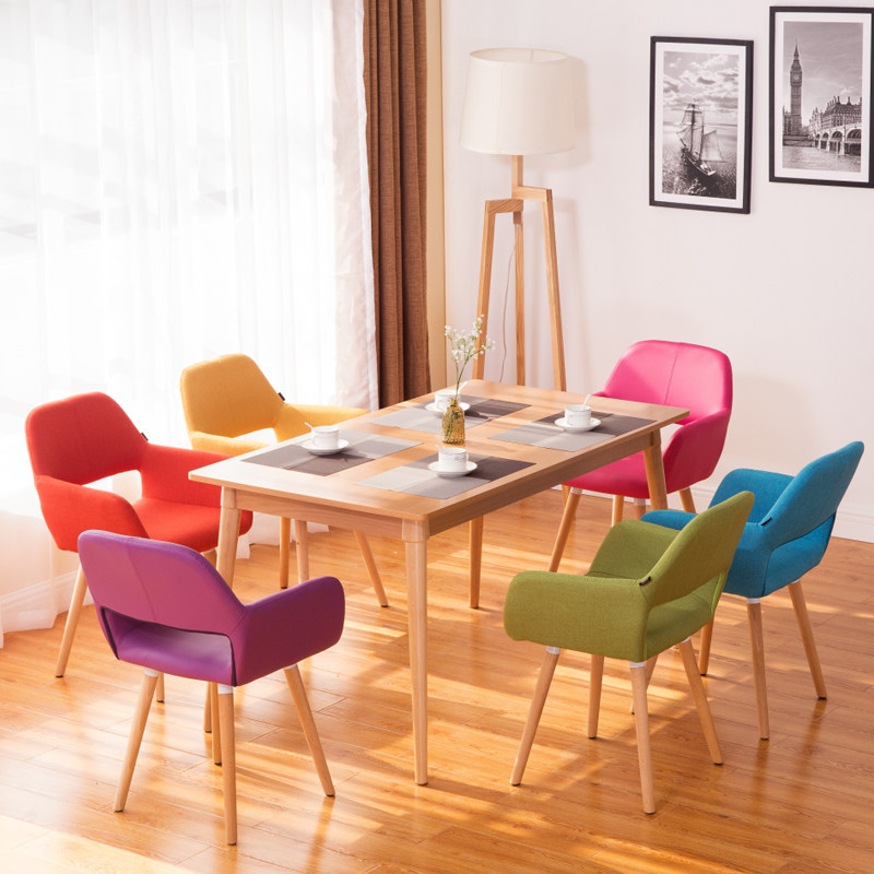 Colorful Nordic Dining Chair Modern Simplicity Comfort Home Solid Wood Cloth Art Coffee Restaurant Casual Backrest Desk Chair-Taobao