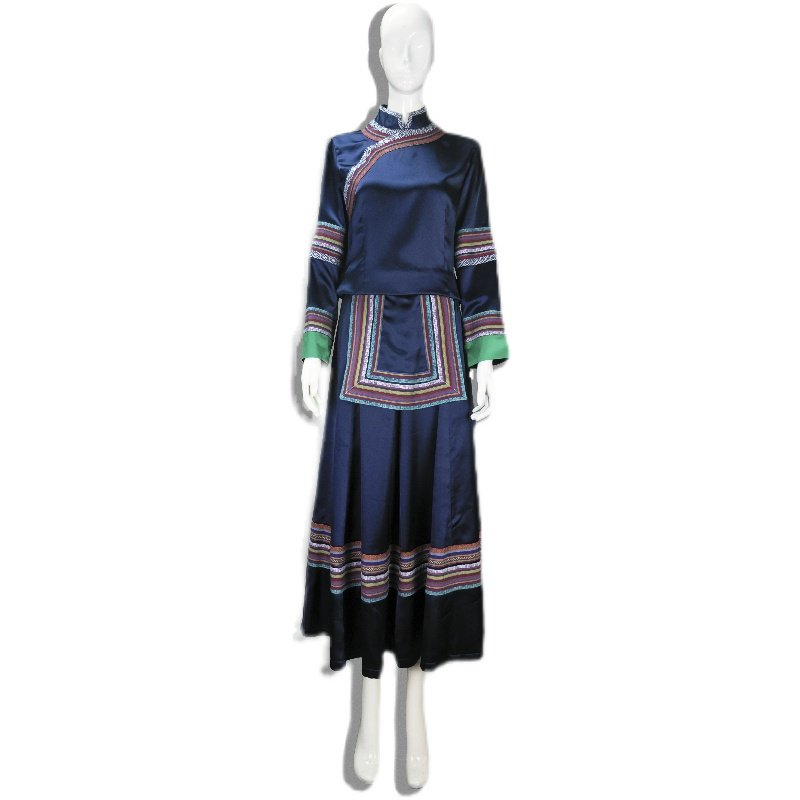 (Kim Zhuangjin) Ethnic dress minimalist atmosphere Tibetan Cyan Zhuang Dress Support Customized