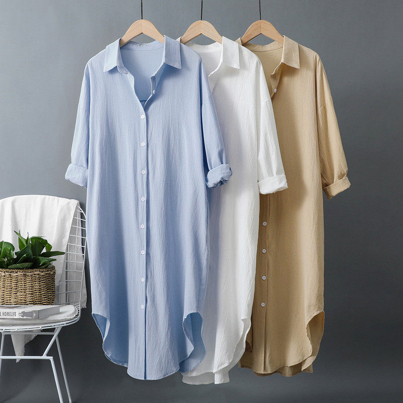 Pregnant Woman Cotton Linen Fall Long Sleeve White Shirt Woman 2021 Han Edition 100 Loose Lazy wind BF Casual Dress