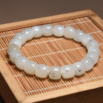 Dialect Hetian jade boutique features Xinjiang dot ink blue and white seed material white jade base 10mm old-style bead bracelet A1