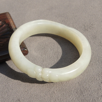 Popular Hotan Jade Features Xinjiang Artistic Conception Dotted Ink Blue and White Seed Material White Jade Base Card 54mm Exquisite Bracelet O8