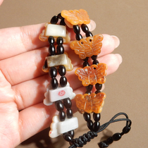 Crazy dialect and Hetian jade features Xinjiang old ripe yellow Qin skin white jade seed material cleverly carved butterfly bracelet X