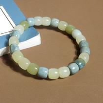 Hot dialect boutique Hetian jade recommended Xinjiang Qiemo blue jade yellow mouth Duobao card 8mm straight cut beads bracelet s2
