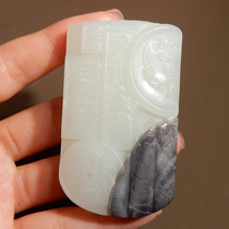 Heavyweight dialect Hetian jade rare Xinjiang Yutian material white jade with violet brocade ash heap pendant pendant A5