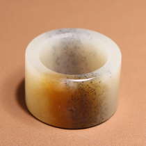 Hot dialect boutique Hetian jade wearable Xinjiang dotted ink blue and white seed material with sugar 17mm ring O2