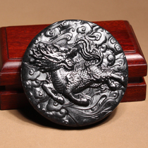 Stunned by dialect Hetian jade boutique Xinjiang jet black as ink white jade base ink jade seed material Kirin brand pendant A1