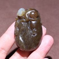 Dialect brand Hetian jade features Xinjiang unfinished brown sugar carved monkey Ruyi pendant O8