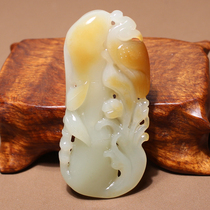 Popular dialect Hetian jade boutique wearable grade Xinjiang quality sugar white jade pretty carved happy brow pendant N