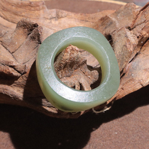 Hi Fantian Dialect Hetian Jade Boutique Xinjiang Full Pore Emerald Green Seed Material 18mm Square Ring Ring O