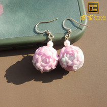 Dialect boutique Hetian jade special offer delicate oily new mine salt source agate peach pollen peony earrings s2