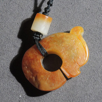 方言和田玉珍品特惠收藏级老熟如酥黄沁皮籽料玉猪龙手机挂件R1