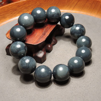 Stunned dialect giant leak treasure charcoal pot gray and white jade bottom black jade seed material 18mm luxury round bead bracelet R1