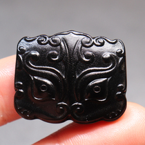Hot dialect Hotan jade boutique Xinjiang Hotan jade dark as ink and delicate ink jade seed material guardian pendant O2
