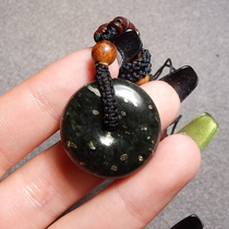 Put giant leak dialect Hetian jade special iron meteorite sapphire pyrite associated with flash gold sapphire safety buckle pendant R8
