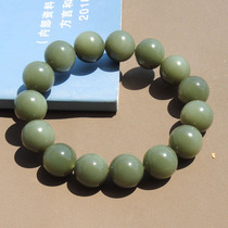 Browse the screen dialect quality Hetian jade special grade Xinjiang Yulong river sand jujube green seed material 14mm round bead bracelet s2