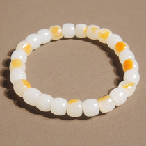 Big Action Dialect Hetian Jade Old Mature Oily Yellow Qin Skin White Jade Seed Material Card 8mm Old Bead Bracelet Bracelet S2