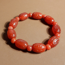 Shocking Dialect Hetian Jade Boutique Special Old Pattern South Red Agate Ruyi Pattern Barrel Beads Round Beads Bracelet A5