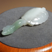 Rare Dialect Hetian Jade Qinghai Material High Ice Delicate Structureless Smoke Purple Belt Emerald Longevity Long Handle Piece X6