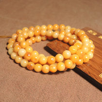 Stunned Dialect Hotan Jade Boutique Xinjiang Old Ripe Yellow Qin Skin Topaz Seed Material 8mm Round Bead Necklace Bracelet h0